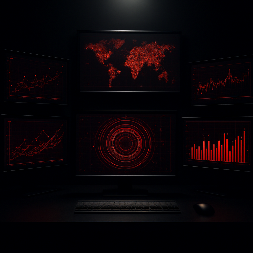 Glowing screens showing findom platform data