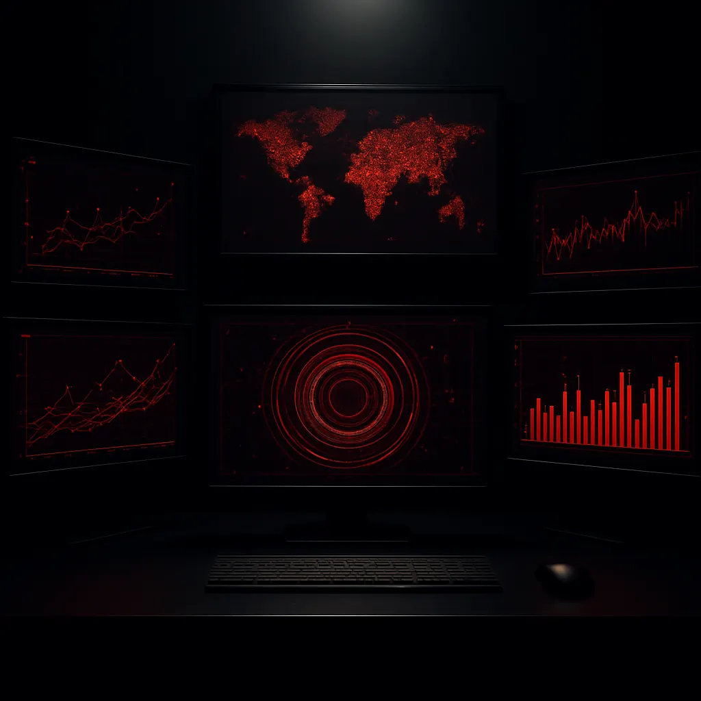 Glowing screens showing findom platform data