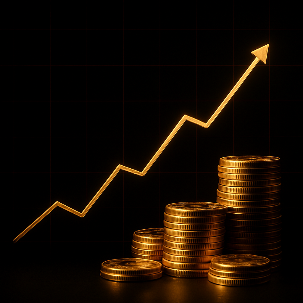 Gold upward trending graph representing findom income growth