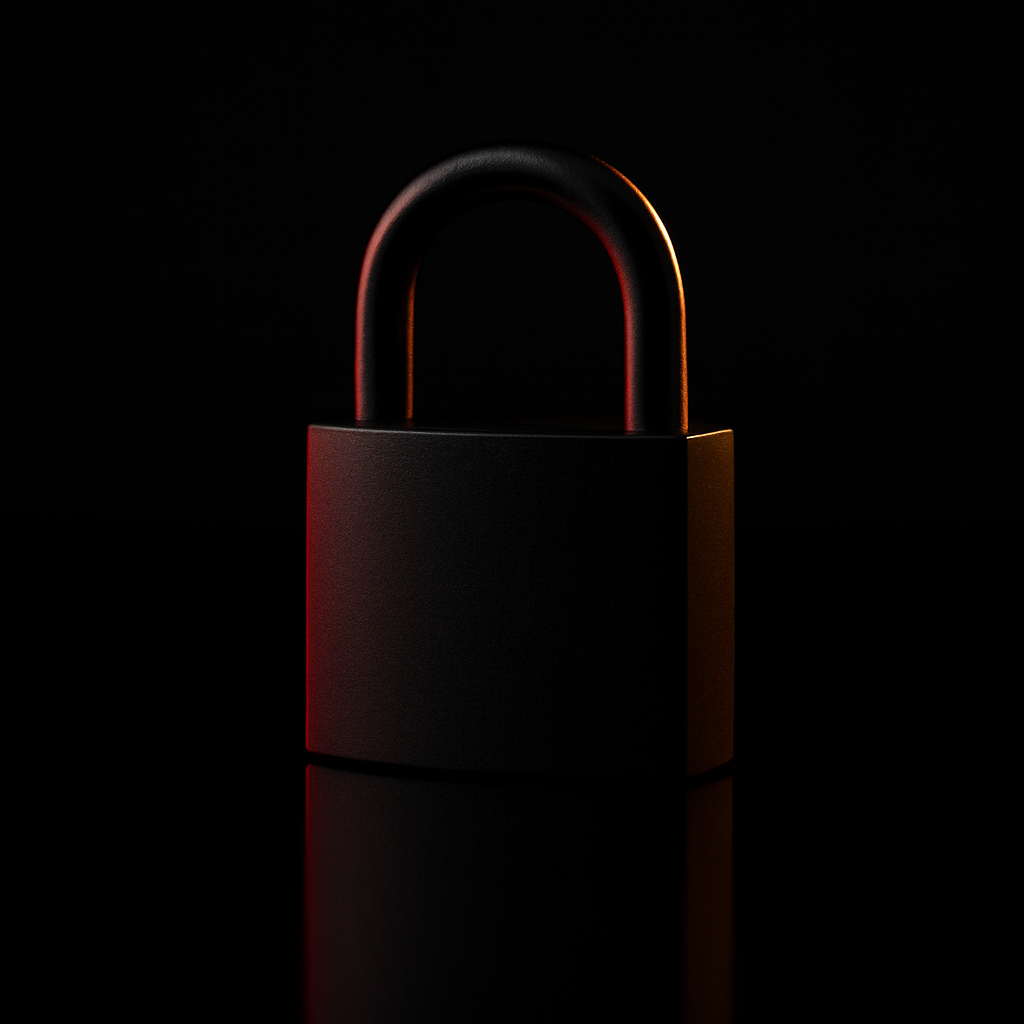 Black padlock with crimson accent lighting — security in findom