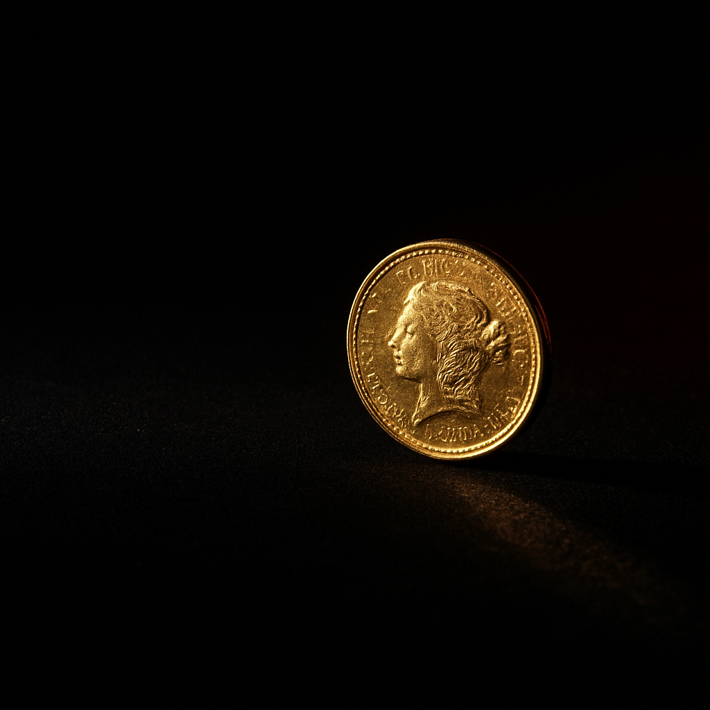 Gold coin on black velvet — pay pig tribute symbolism