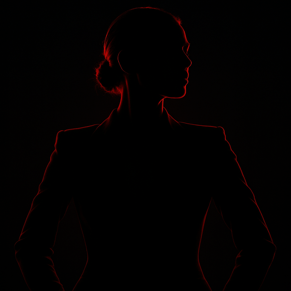 Dominant woman silhouette with crimson lighting