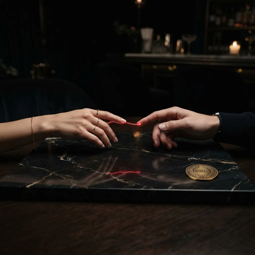 A single gold coin balanced beside an open hand, representing the line between free browsing and paid tribute