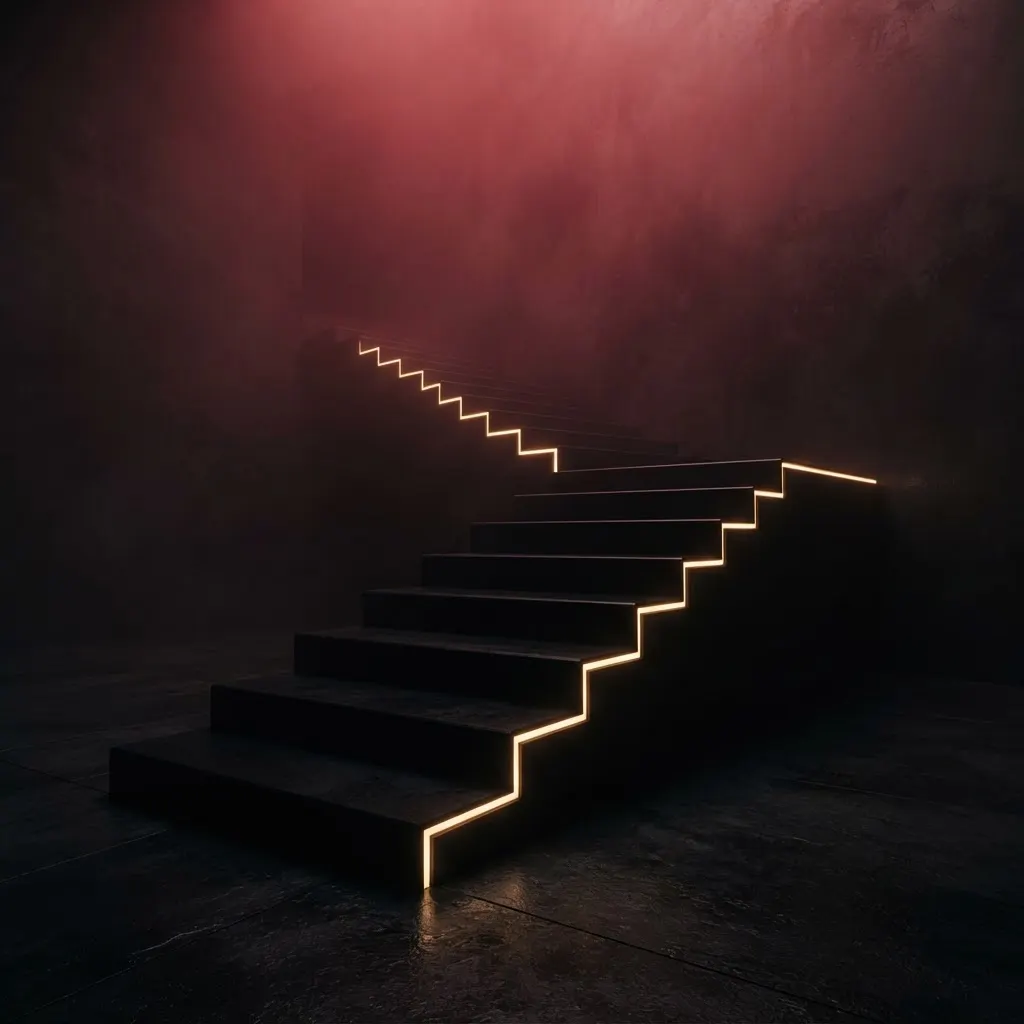 A staircase ascending into golden light, symbolizing the step-by-step journey to becoming a pay pig