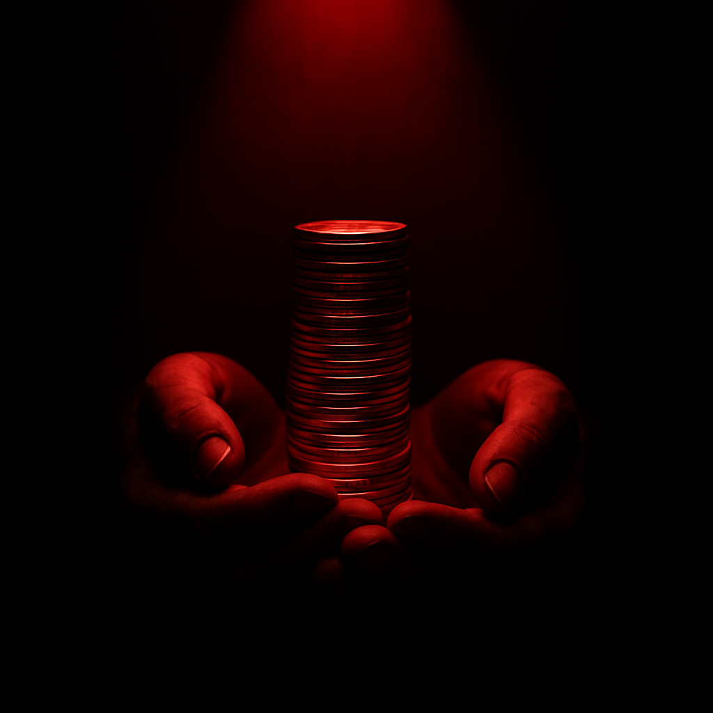 Hands offering gold coins — symbolising pay pig financial tribute and submission